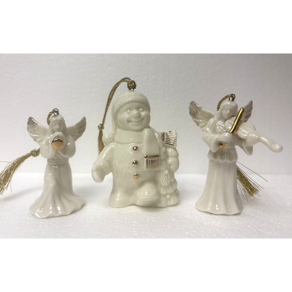 MIKASA Santa Snowman & Two‎ Instrumental Angels Porcelain Christmas Ornaments
